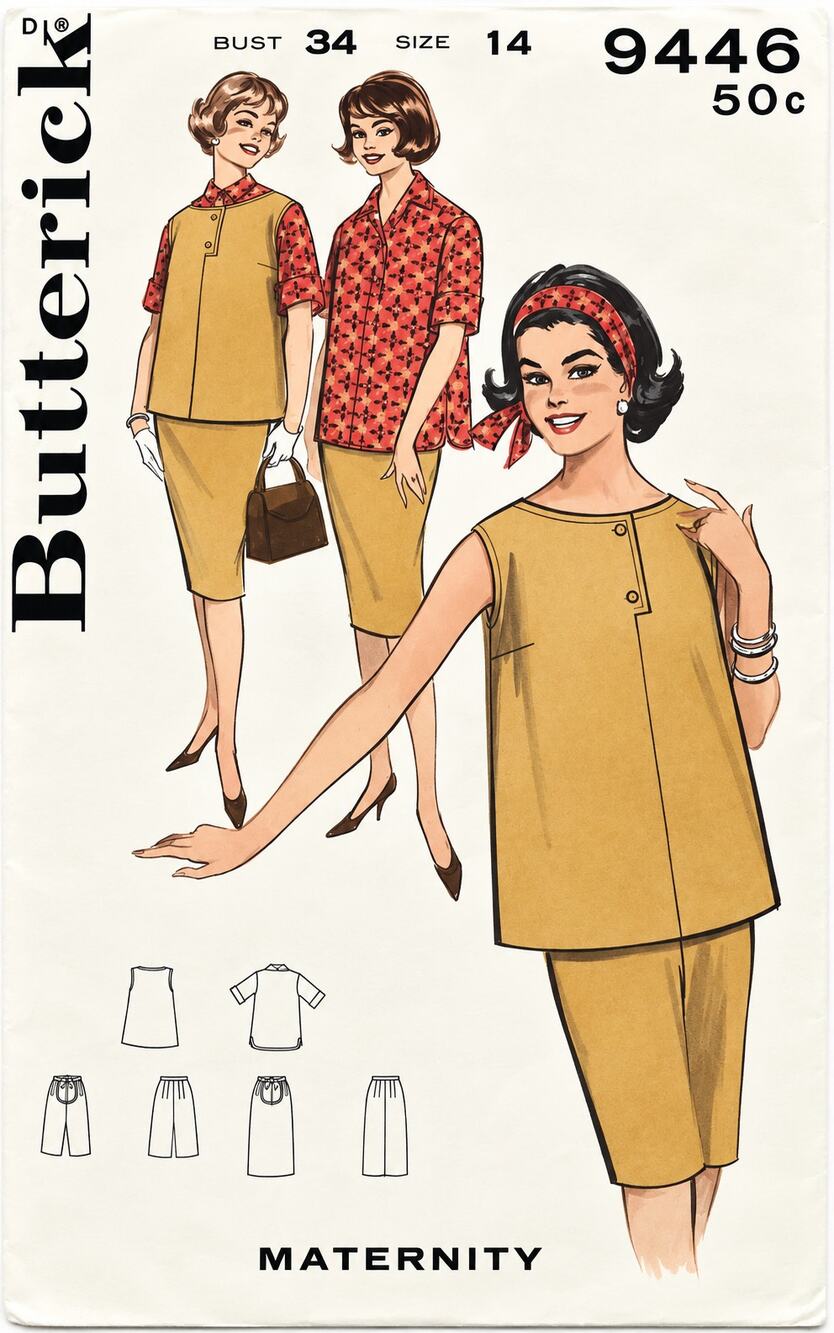 Vintage 1950’s Butterick 9446 Maternity Size 14 Four Piece Wardrobe Pattern